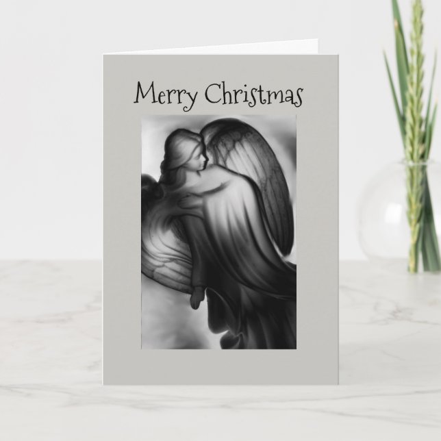Black And White Angel Holiday Card (Front)