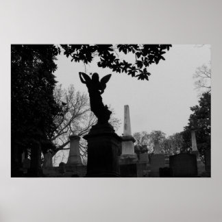 Black and White Angel Statue Poster