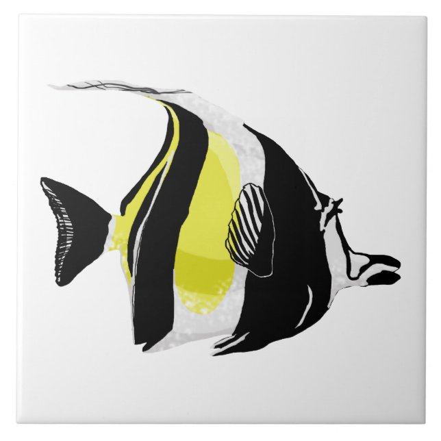 Black and white angelfish ceramic tile (Front)
