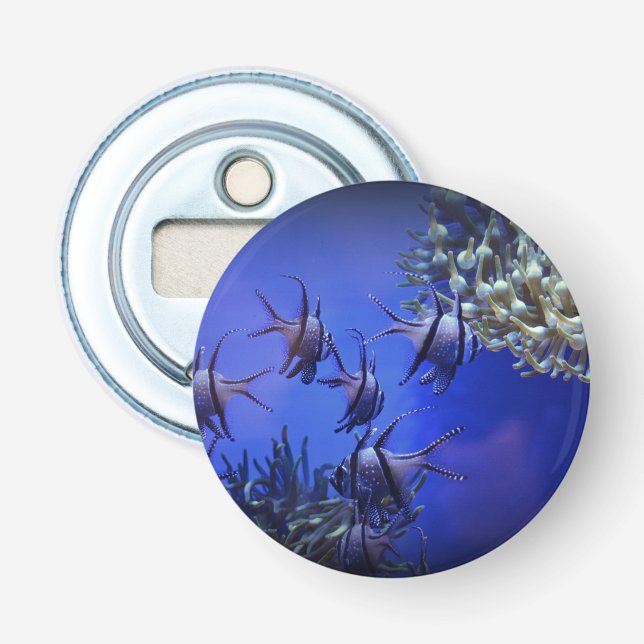 Black and White Angelfish in Deep Blue Sea Bottle Opener (Front)