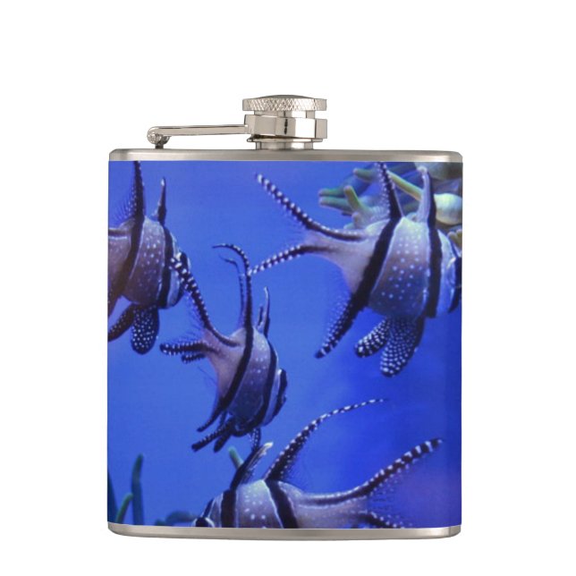 Black and White Angelfish in Deep Blue Sea Flask (Front)