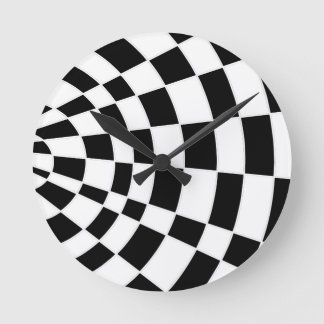 Black and White Angled Checkerboard Round Clock