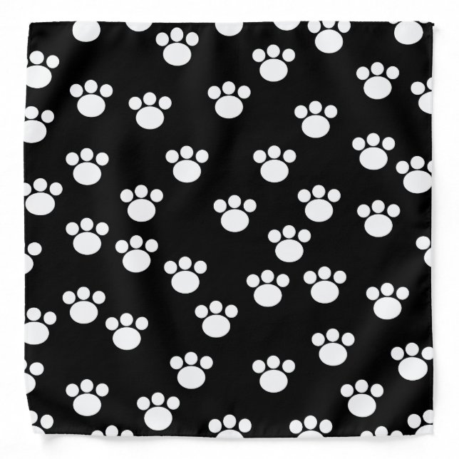 Black and White Animal Paw Print Pattern. Bandana (Front)