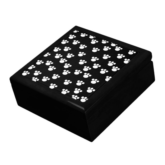 Black and White Animal Paw Print Pattern. Trinket Box