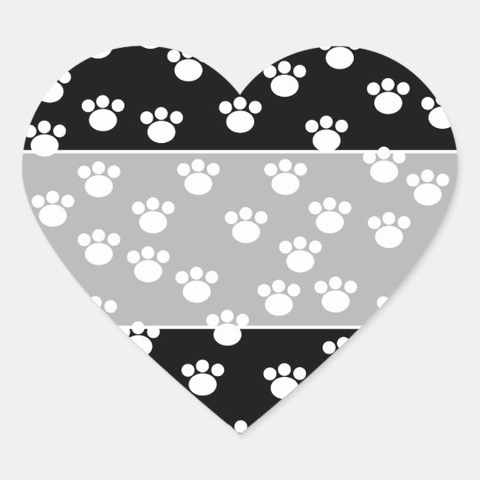 Black and White Animal Paw Print Pattern. Heart Sticker | Zazzle.com