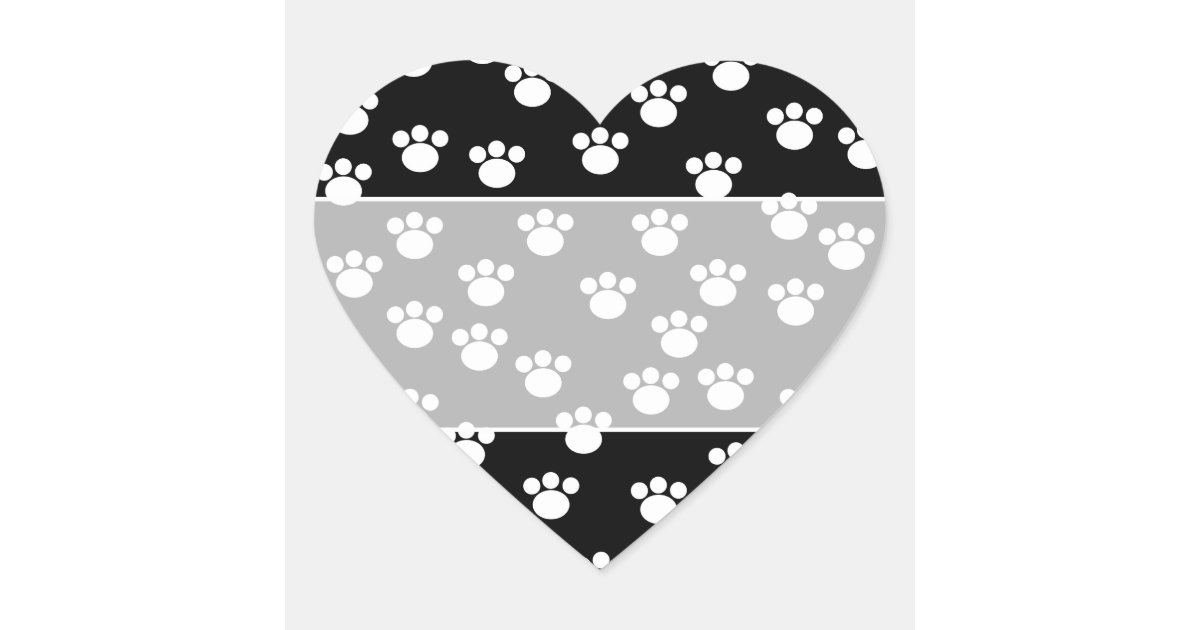 Black and White Animal Paw Print Pattern. Heart Sticker | Zazzle.com