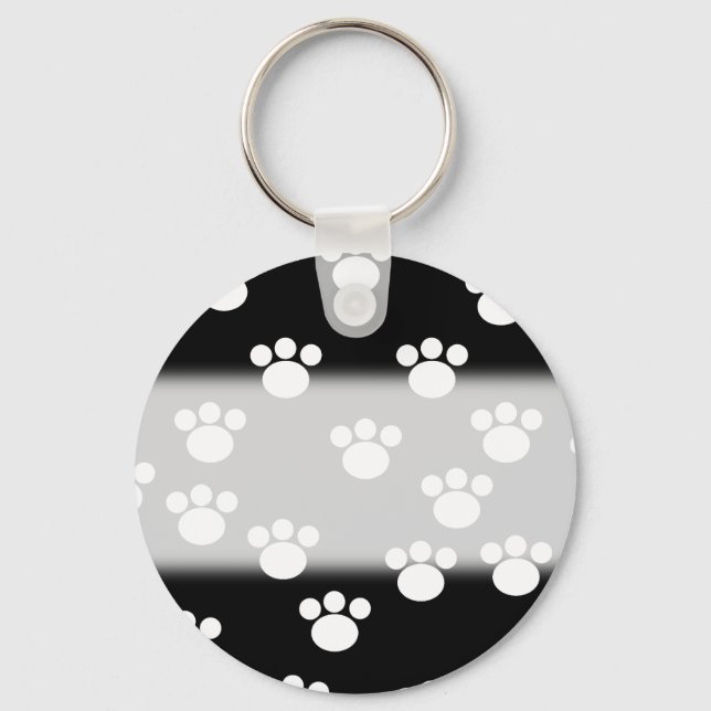 Black and White Animal Paw Print Pattern. Keychain (Front)