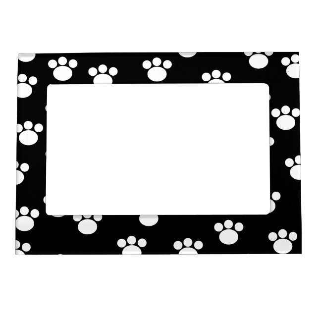 Black and White Animal Paw Print Pattern. Magnetic Photo Frame (Front)