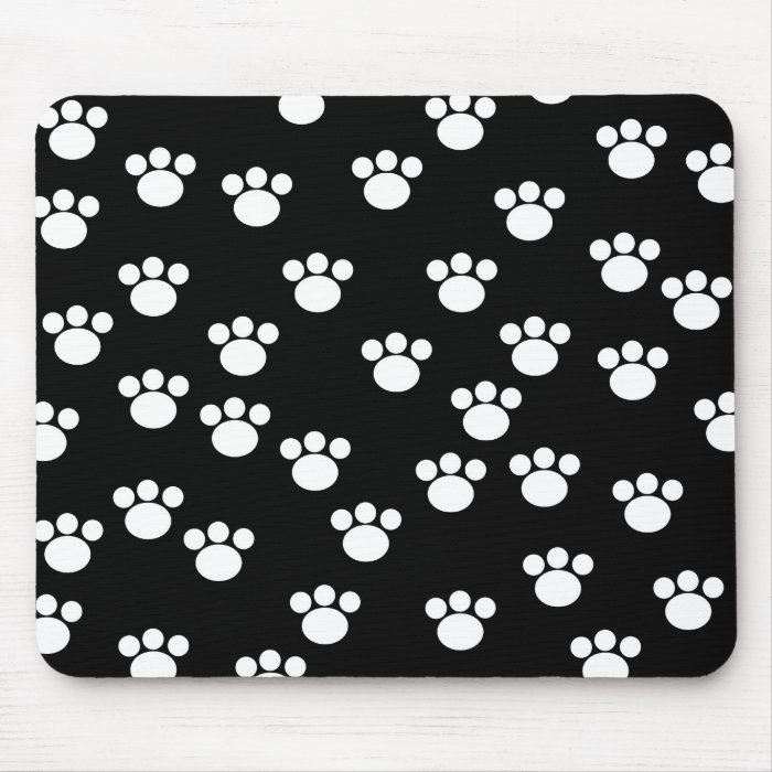 Black and White Animal Paw Print Pattern. Mouse Pads