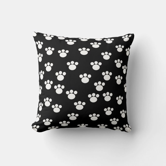 Black and White Animal Paw Print Pattern. Throw Pillow (Front)