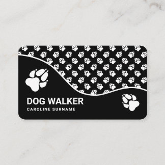 Black And White Animal Paws Dog Walker Pet Sitting Business Card