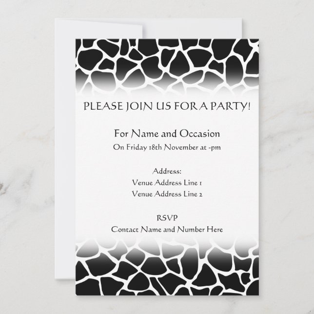 Black and White Animal Print Giraffe Pattern Invitation (Front)