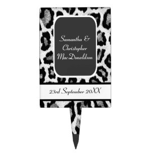 Black and white animal print wedding cake topper