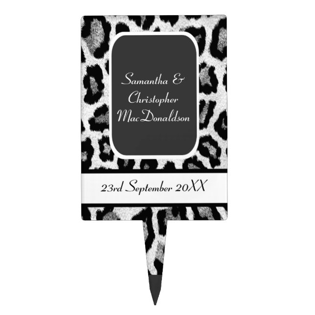 Black and white animal print wedding cake topper (Front)