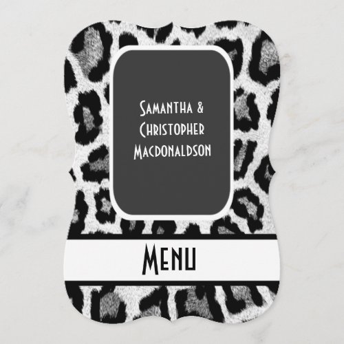 Black and white animal print wedding menu