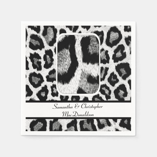 Black and white animal print wedding napkins (Front)