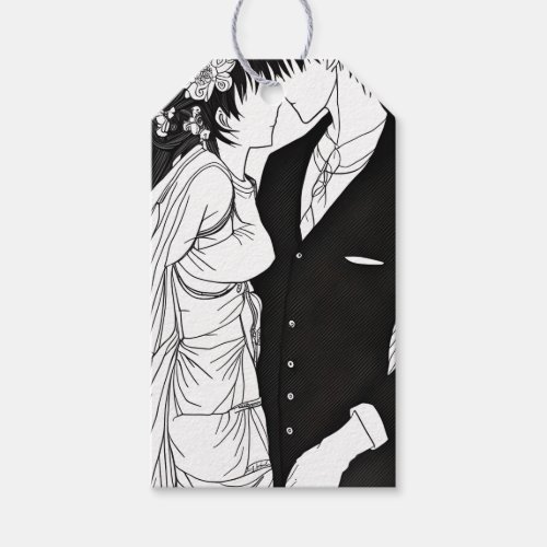 Black and White Anime Bride and Groom Gift Tags