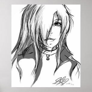 Beaux Animes Art Girl sketch in black and white Design  Poster for Sale by  Beauxanimes