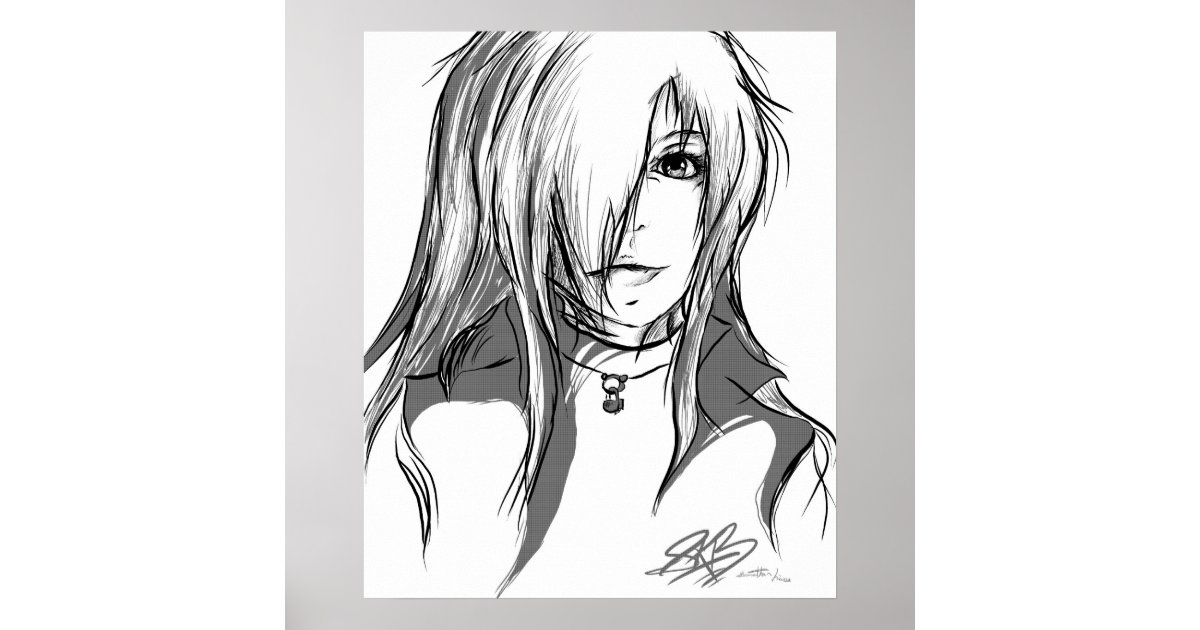 Premium Vector  A black and white poster of a anime girl with a