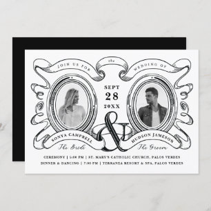 Black and White Antique Cameo Photo Wedding Invitation