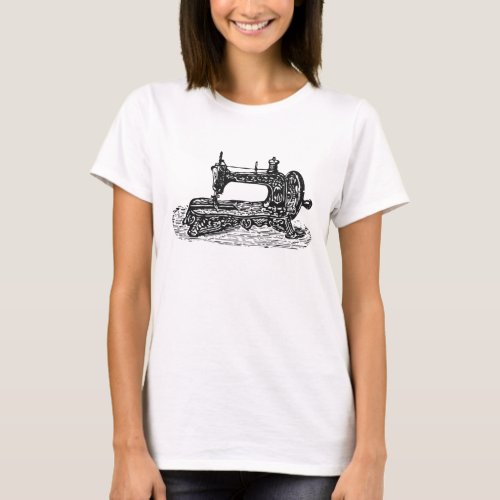 Black and White Antique Vintage Sewing Machine T_Shirt