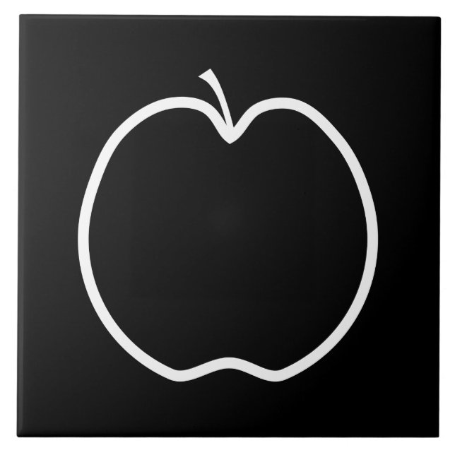 Black and White Apple. Ceramic Tile (Front)
