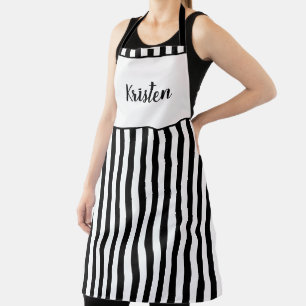 Black and white apron with personalized name