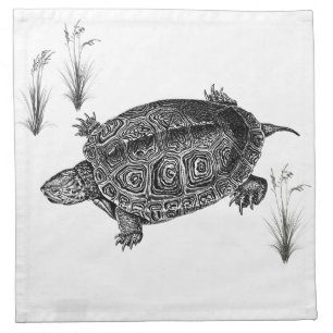 Black and White Aquatic Turtle Cloth Napkin