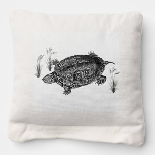 Black and White Aquatic Turtle Cornhole Bags