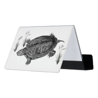 Black and White Aquatic Turtle Desk Business Card Holder