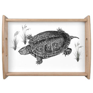 Black and White Aquatic Turtle Serving Tray