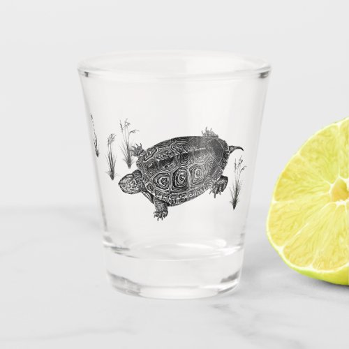 Black and White Aquatic Turtle Shot Glass