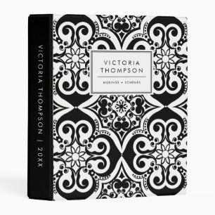 Black and White Arabesque Tile Pattern Mini Binder