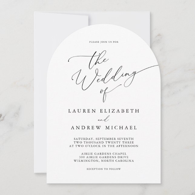 Black and White Arch Minimalist Wedding Invitation (Front)