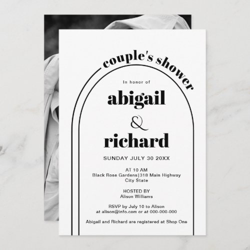 Black and white arch wedding couples shower invitation