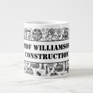 black and white Architectural Blueprint Engineer Giant Coffee Mug