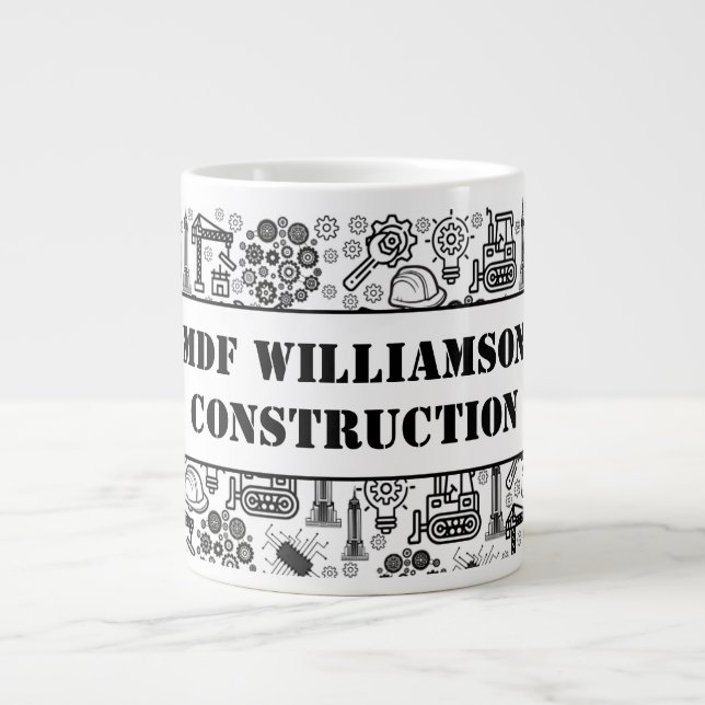black and white Architectural Blueprint Engineer Giant Coffee Mug (Front)
