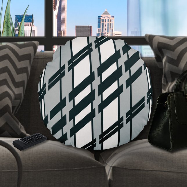 Black and White Architectural Geometric Art Round Pillow (Creator Uploaded)