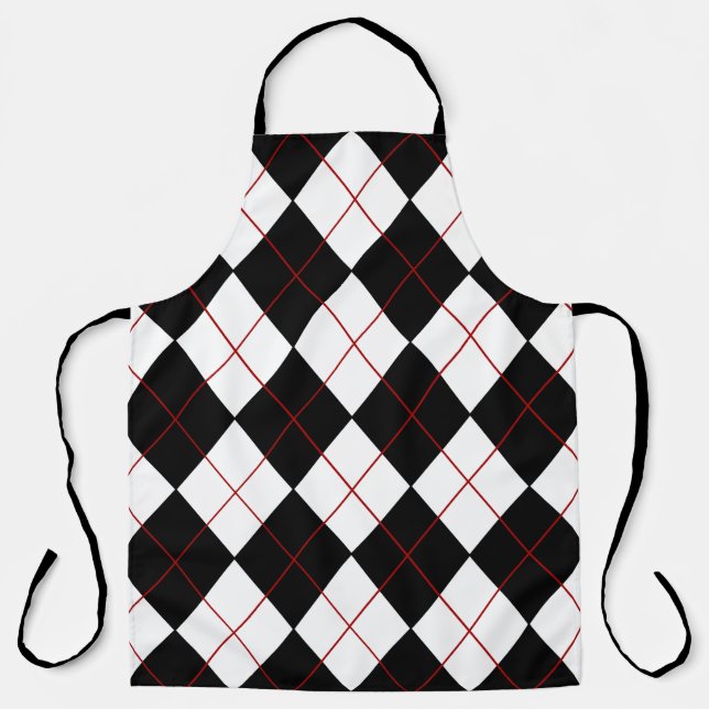 Black and White Argyle Allover Apron (Front)