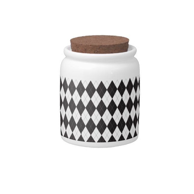 Black and White Argyle Harlequin Pattern Candy Jar (Front)