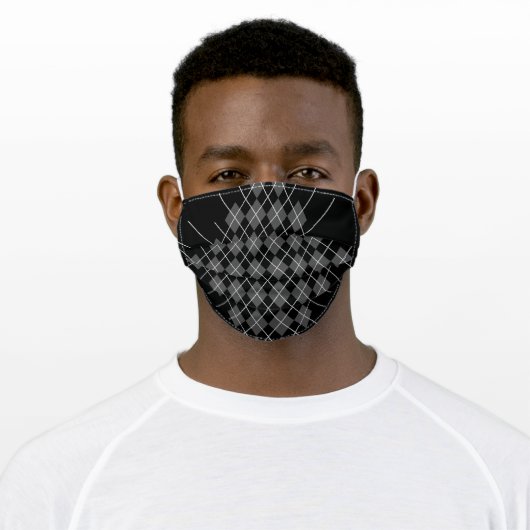 Black and White Argyle Pattern Adult Cloth Face Mask (Worn)