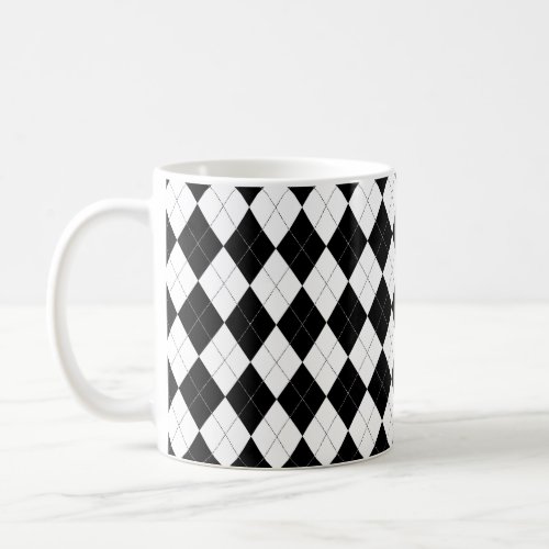 Black and White Argyle Pattern Preppy Geometric Coffee Mug