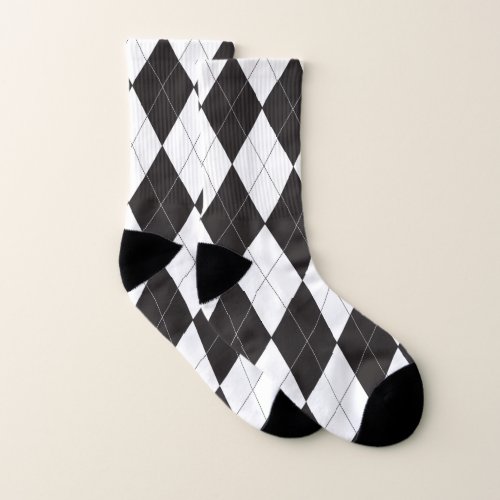 Black and White Argyle Pattern Socks