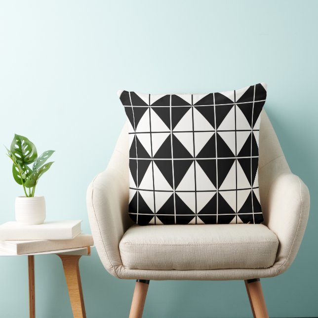 Black and White Argyle Pattern Throw Pillow (Chair)