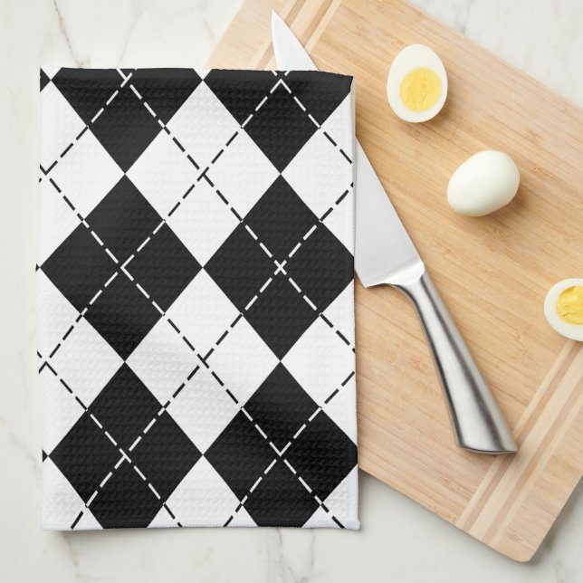 Black and White Argyle Towel (Quarter Fold)