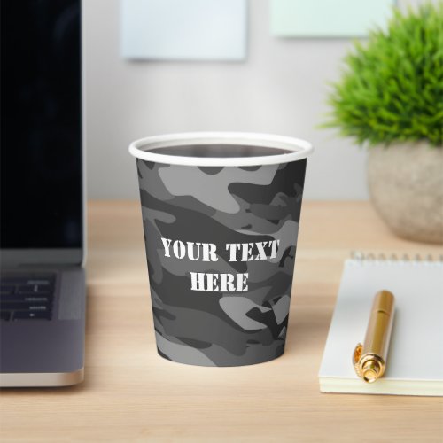 Black and white army camo camouflage print custom paper cups