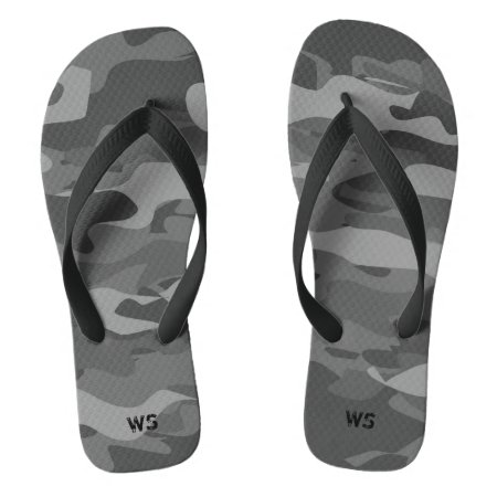 Black And White Army Camouflage Custom Monogram Flip Flops