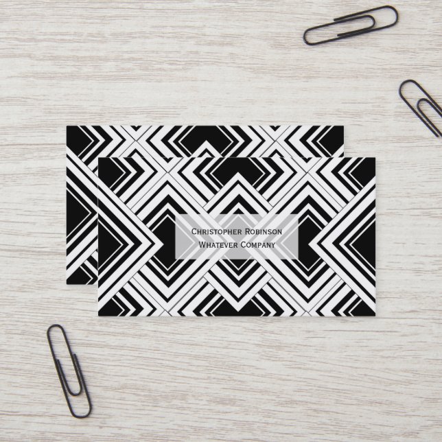 Black And White Art Deco Design Business Card (Front/Back In Situ)