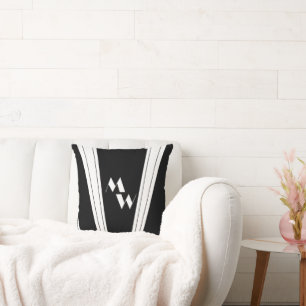 Black And White Art Deco Design Monogrammed Throw Pillow