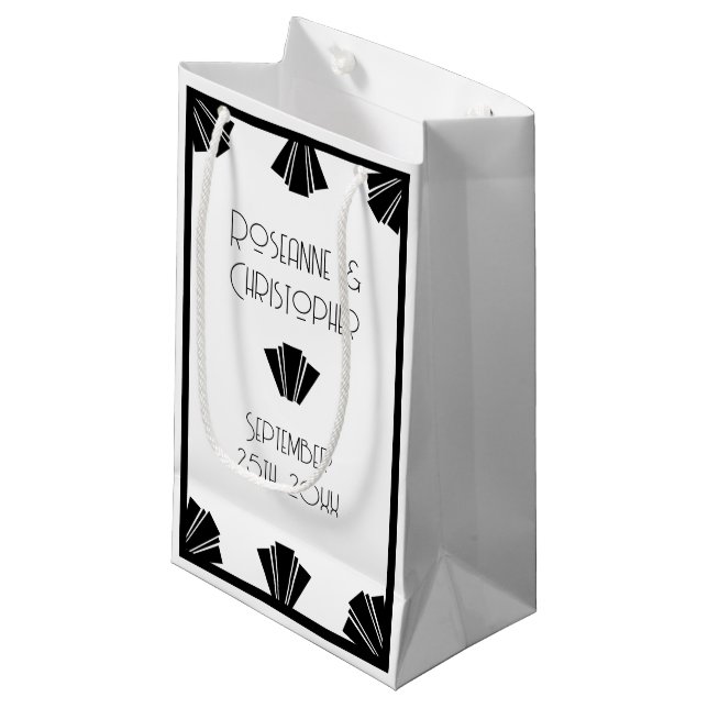 Black And White Art Deco Design Wedding Small Gift Bag (Front Angled)